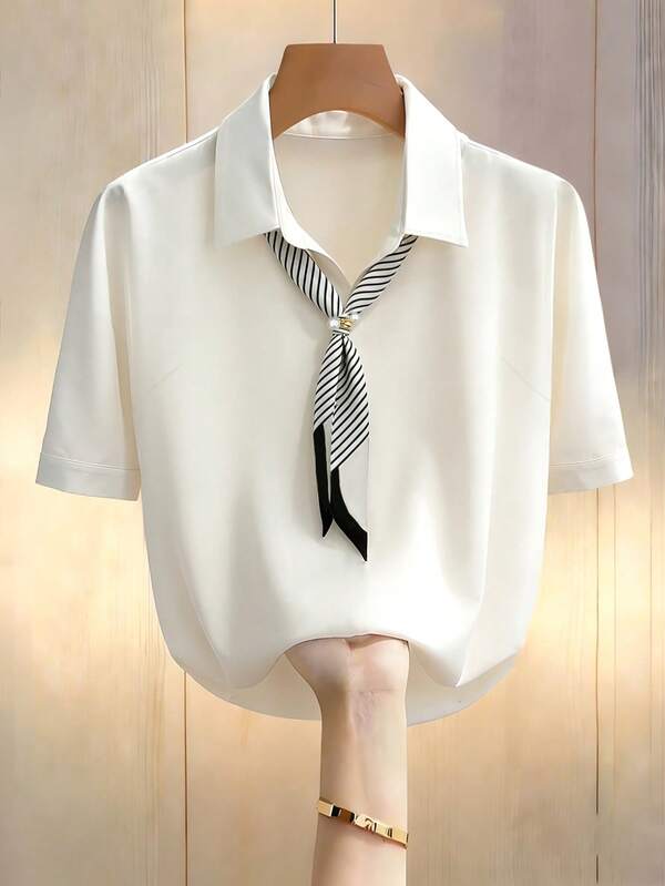 GlowEve CURVE Plus Size Women's Tie Design Casual Versatile Everyday Outing Shirt