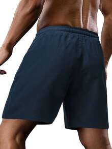 Manfinity Homme Men's Drawstring Waist Casual Versatile Daily Shorts - Navy Blue - View 2