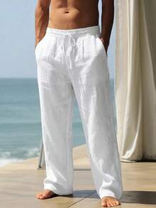 Ironwick Men's Solid Color Drawstring Waist Pocket Straight Leg Sports Pants - White - View 1