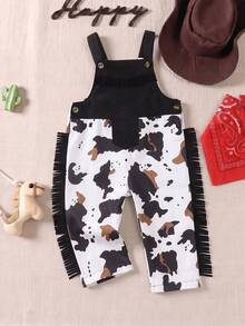 SHEIN Playful Pals 幼兒男童西式家庭套裝可愛風格牛仔休閒百搭農場圖案印花裝飾拍照用黑白夏季 - 黑與白 - 查看 1