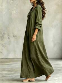 Linhara CURVE Plus Size Women's Woven Elegant Autumn Trousers And Dress Fall - Green - View 3