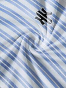 Manfinity Hypemode Men's Gradient Blue & White HK Embroidered Striped Shorts Casual POLO Set - Multicolor - View 4