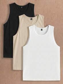 Manfinity VCAY 3pcs/Pack Men's Casual Knit Sleeveless Solid Color Tank Tops, Suitable For Daily Wear - Multicolor - View 4