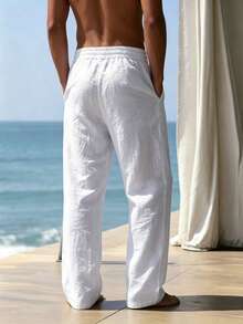 Ironwick Men's Solid Color Drawstring Waist Pocket Straight Leg Sports Pants - White - View 2