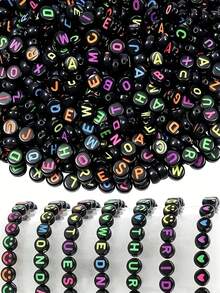 1000 Buah Per Kemasan - Manik-Manik Huruf Akrilik Hitam, 4x7 Mm - Dekorasi Rangkaian Huruf A sampai Z, Cocok untuk Gelang, Kalung, Gantungan Kunci, dan Perhiasan Buatan Sendiri. - MultiWarna - View 7