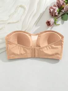 SHEIN 1件裝 女款黑色無肩帶抹胸內衣 網布拼接設計 - 卡其色 - 查看 3