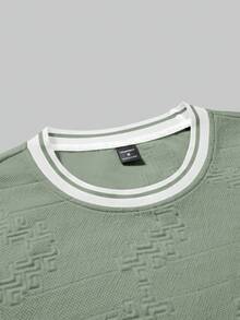 Manfinity Homme Camiseta de punto jacquard de unicolor con textura en cuello y puños acanalados para hombre - Verde - Ver 7
