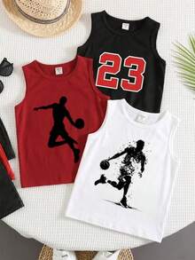 SHEIN 3pcs Fashionable Comfortable Minimalist English Print Sports Tank Tops, Spring/Summer Style, Summer Style, Suitable For Daily Wear - Multicolor - View 6