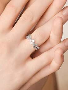 MOTF PREMIUM Anillo retro de temperamento con diamante plateado y fritilaria - Plateado - View 7