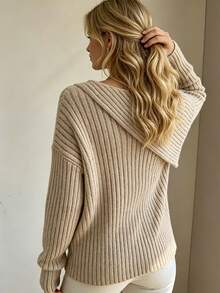 Balvessa Women's Solid Color Drop Shoulder Long Sleeve Single-Breasted Knit Thin Cardigan - Khaki - View 2