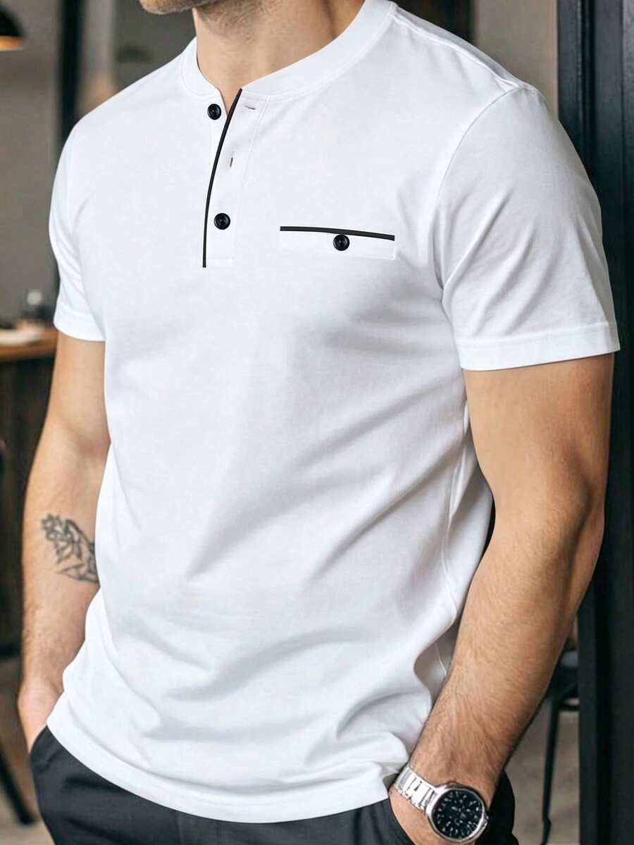 Manfinity Homme 男士拼色休閒百搭日常短袖T恤 - 白色 - 查看 1