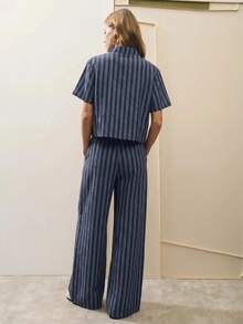 Nöista Traje estampado con cuello con volantes y cintura definida para mujer - Azul Marino - Ver 2