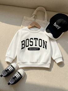 SHEIN Playful Pals 1件嬰幼兒男女通用 6個月-3歲休閒白色長袖圓領套頭運動衫，適合四季穿著，簡約百搭 - 白色 - 查看 8