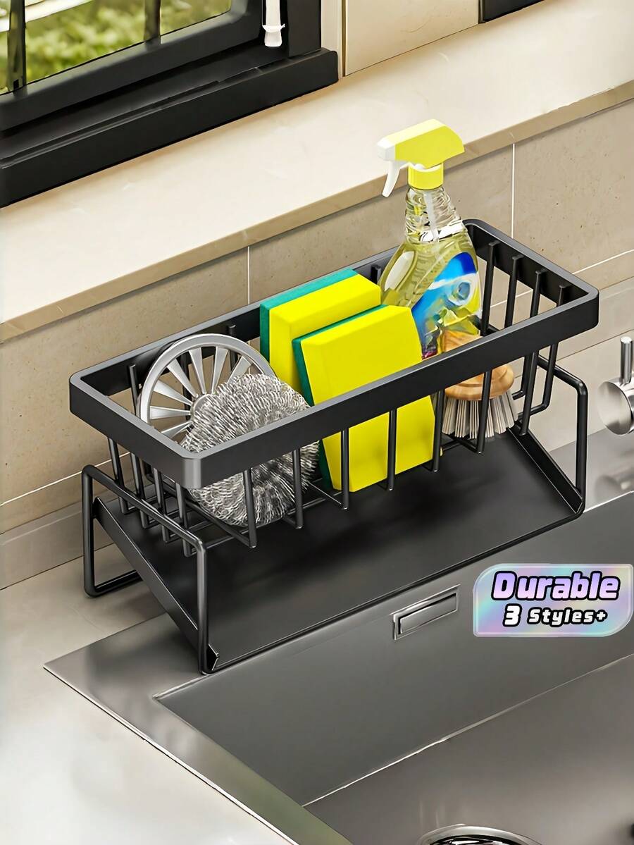 Heavy Duty Metal Kitchen Sink Caddy With Towel Holder, Multifunctional Under Sink Organizer With Sponge Holder, Dish Soap Storage & Self-Draining Tray, No-Drill Space Saving Sink Rack For Restaurant & Commercial Kitchen Use - Multicolor - View 1