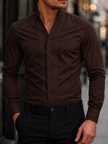 Manfinity Mode Men's Business Casual Solid Color Shirt - Brown - View 1