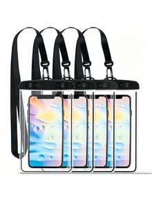 1pc Luminous Fluorescent Waterproof Phone Pouch, Touchscreen & Face Unlock Supported, Transparent Waterproof Phone Case For Swimming & Drifting, Sealed Phone Cover, Beach Essential, Beach Accessory, Pool Float - Pink - View 5