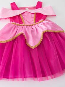 SHEIN Glamorique Kids Young Girl' Elegant Princess Tulle Dress, Charming Fuchsia Party Suitable For Holiday Celebrations, Parties, Photo Shoots, Spring/Summer Autumn Fall - Hot Pink - View 8