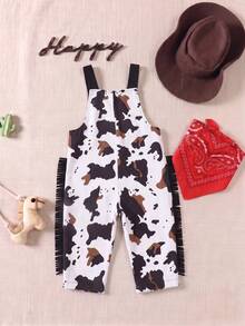 SHEIN Playful Pals 幼兒男童西式家庭套裝可愛風格牛仔休閒百搭農場圖案印花裝飾拍照用黑白夏季 - 黑與白 - 查看 2