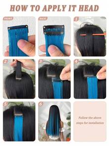 5PCS Blue Hair Clips Extensions, Women Synthetic Fiber Wigs, Can Match Various Hairstyles Without Going To Salon, Suitable For Daily Use And Parties - blue - View 10