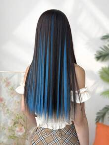 5PCS Blue Hair Clips Extensions, Women Synthetic Fiber Wigs, Can Match Various Hairstyles Without Going To Salon, Suitable For Daily Use And Parties - blue - View 5
