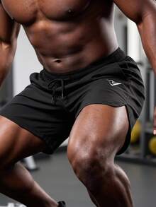 GymBeat Men's Drawstring Waist Casual Versatile Daily Travel Sports Shorts, Gym - Black - View 3