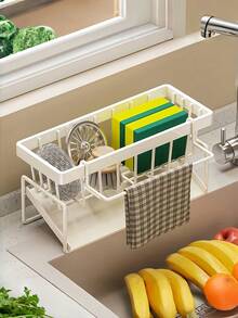 Heavy Duty Metal Kitchen Sink Caddy With Towel Holder, Multifunctional Under Sink Organizer With Sponge Holder, Dish Soap Storage & Self-Draining Tray, No-Drill Space Saving Sink Rack For Restaurant & Commercial Kitchen Use - Multicolor - View 2