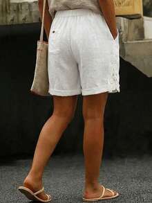 GlowEve CURVE Plus Size Women Cotton Shorts With Lace Trim And Pockets - White - View 2