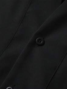 Manfinity Mode 男士純色單排扣休閒百搭日常穿著襯衫 - 黑色 - 查看 6