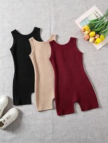 SHEIN 女童羅紋無袖連身褲 3色休閒運動旅行套裝 - 彩色 - 查看 2