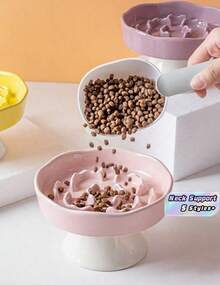 Ceramic Slow Feeder Bowl, Elevated Cat Bowl For Neck Protection, Anti-Tipping, Pet Food Bowl - multicolor - View 1
