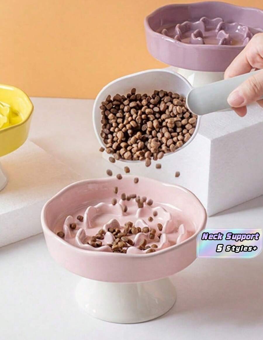 Ceramic Slow Feeder Bowl, Elevated Cat Bowl For Neck Protection, Anti-Tipping, Pet Food Bowl - multicolor - View 1