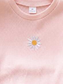 SHEIN Playful Pals 女童休閒可愛圓領標準肩寬彩色波點彩虹印花T恤與純色牛仔裙褲套裝，夏季返校穿搭 - 粉色 - 查看 6