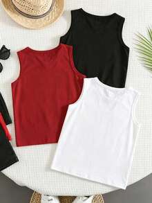 SHEIN 3pcs Fashionable Comfortable Minimalist English Print Sports Tank Tops, Spring/Summer Style, Summer Style, Suitable For Daily Wear - Multicolor - View 2