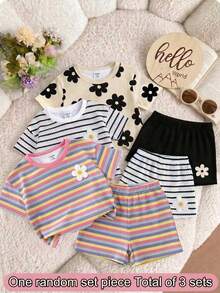 Baby Girls Simple Casual 3 Pieces Set Short Sleeve Top Suitable For Summer - Multicolor - View 2