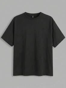 Manfinity VCAY Men's Summer Casual Solid Color Short Sleeve T-Shirt - Black - View 3