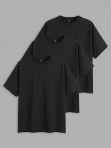 Manfinity VCAY Men's Summer Casual Solid Color Short Sleeve T-Shirt - Black - View 4