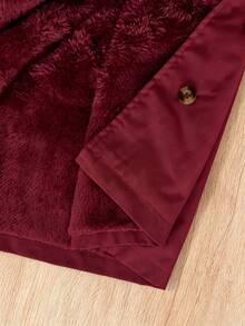 SHEIN Elladie kids 女童卡其色保暖连帽双排扣时尚外套，适合日常休闲穿着 - 酒紅色 - 查看 14