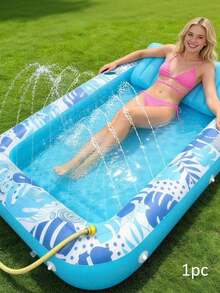 1pc Inflatable Pool Lounge Chair Sunbathing Float Bed With Spray Water Function Extra Large Adult Pool Float With Pillow Auto Spray Cooling 6 In 1 Air Mattress Raft For Pool Party Gift - Multicolor - View 19