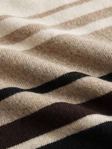 AKNOTIC Men's Contrast Color Striped Long Sleeve Crew Neck Sweater, For Spring - Coffee Brown - View 4