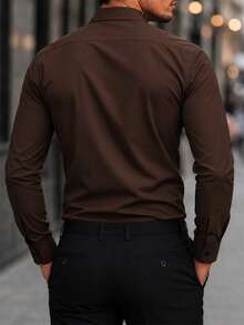Manfinity Mode Men's Business Casual Solid Color Shirt - Brown - View 2