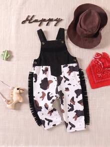 SHEIN Playful Pals 幼兒男童西式家庭套裝可愛風格牛仔休閒百搭農場圖案印花裝飾拍照用黑白夏季 - 黑與白 - 查看 8
