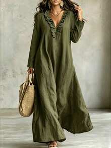 Linhara CURVE Plus Size Women's Woven Elegant Autumn Trousers And Dress Fall - Green - View 4