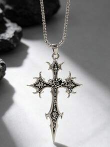 ROMWE 1 Ladies Personalized Vintage Gothic Cross Pendant Necklace Set - Silver - View 2