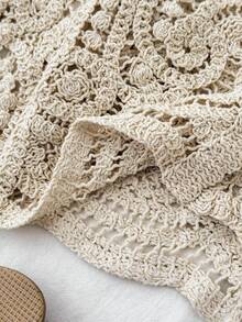 SHEIN Tween Girl Tween Girl Tween Girls Sweaters, Spring/Autumn Long Sleeve Beach Crochet Cardigan - Apricot - View 5