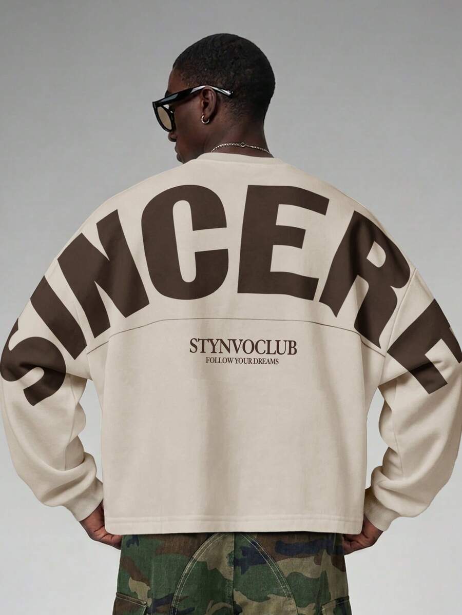 STYNVO Men's Autumn/Winter Casual Letter Print Pullover Sweatshirt - Apricot - View 1