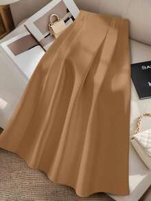 GlowEve CURVE Plus Size Elegant Commuter Solid Color Skirt - Brown - View 4