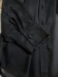INAWLY Plus Size Women Solid Color Long Sleeve Single-Breasted Shirt - Black - View 4