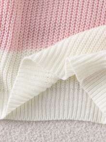 SHEIN 1件女童毛衣，時尚簡約圓領三色條紋拼接，溫柔清新可愛風，適中厚度，整齊下擺，緊口袖口，套頭設計，觸感光滑，適合日常穿著、外出、上學、居家等場合，秋冬穿搭 - 彩色 - 查看 4