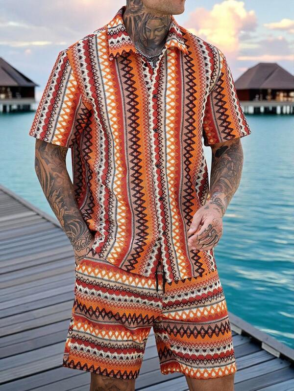 Manfinity RSRT Men's Beach Vacation Casual Fashion Shirt & Shorts Set