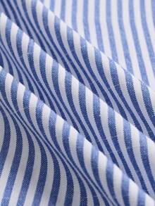 LUMIGAL Women's Striped Waist-Cinching Long Dress - Blue and White - View 5